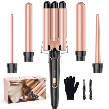 BESTOPE PRO Waver Curling Iron, 5 in 1 Curling Wand Set with 3 Barrel Hair Crimper and Interchangeable Ceramic Curling Irons (0.35"-1.25"), Fast Heating, Dual Voltage Hair Curlers, Women Gifts