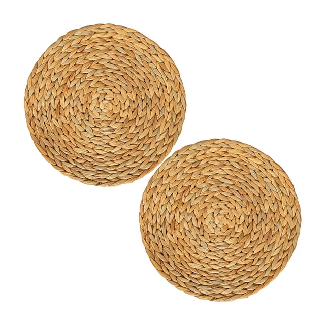 Kearding 2 piezas de manteles individuales tejidos redondos, manteles de paja Natural para cubiertos, manteles hechos a mano con aislamiento térmico, Suministros de limpieza para el hogar 35cm Kearding HA023961-02
