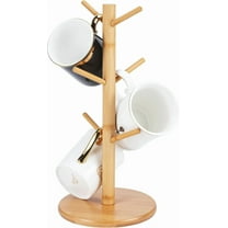 Bamboo Mug Holder Tree, Thicker Base Coffee Cup Holder Stand for Counter, Mug Rack with 6 Hooks