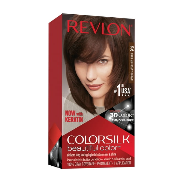 Revlon ColorSilk Beautiful Permanent Hair Color, 32 Dark Mahogany Brown, 1  Count 