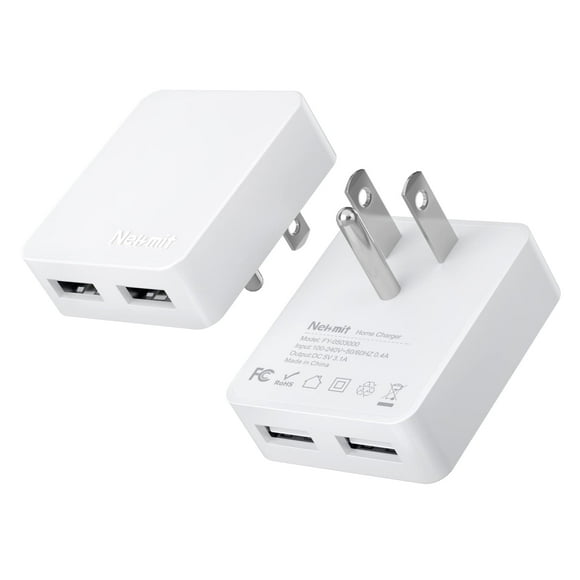 Cargador de pared USB Nekmit de doble puerto, ultrafino y plano, paquete de 2