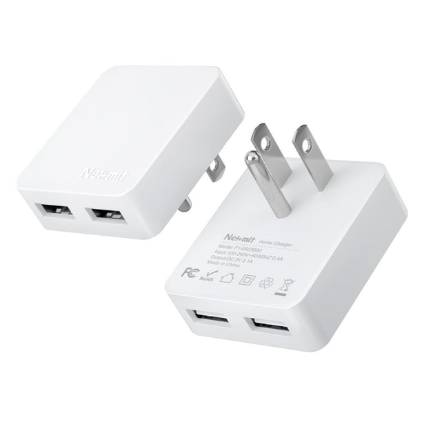 Cargador de pared USB Nekmit de doble puerto, ultrafino y plano, paquete de 2