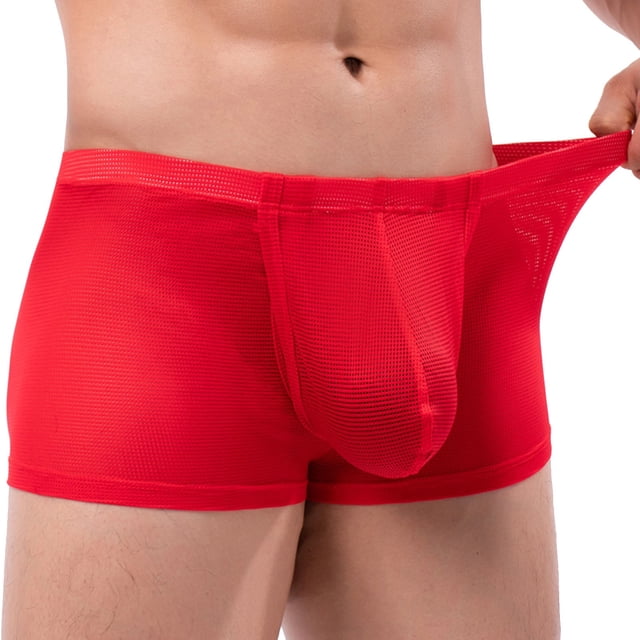 PEASKJP Mens Athletic Underpants Soft Waistband Stretch Cotton Low Rise Trunks with Open Fly,RD2 M