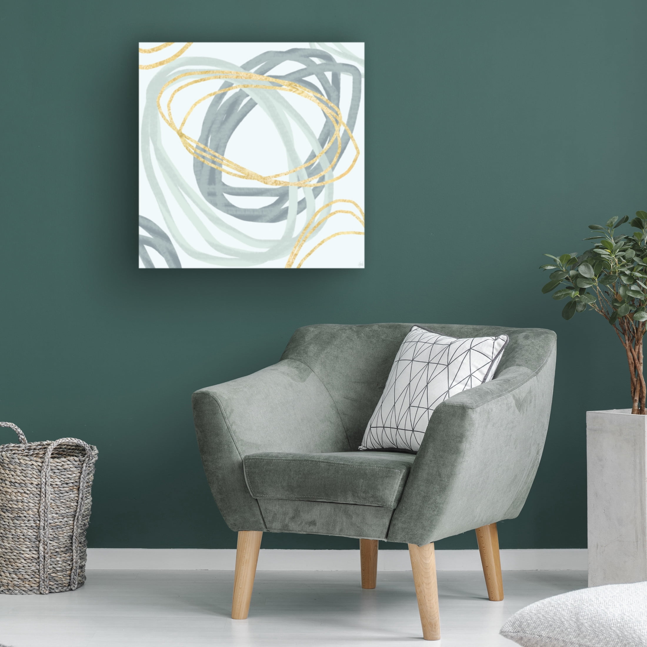 Canvas Wall Art - Line and Brush 'Blues and Gold Rings' Wall Art for Living Room, Bedroom, or Office Décor by Trademark Fine Art - 24 x 24 Inches