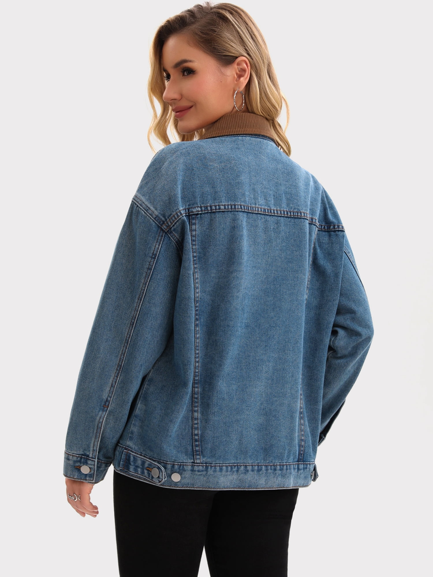 DARING DIVA Women's Button Down Corduroy Collar Long Sleeve Shacket XL Gray Blue