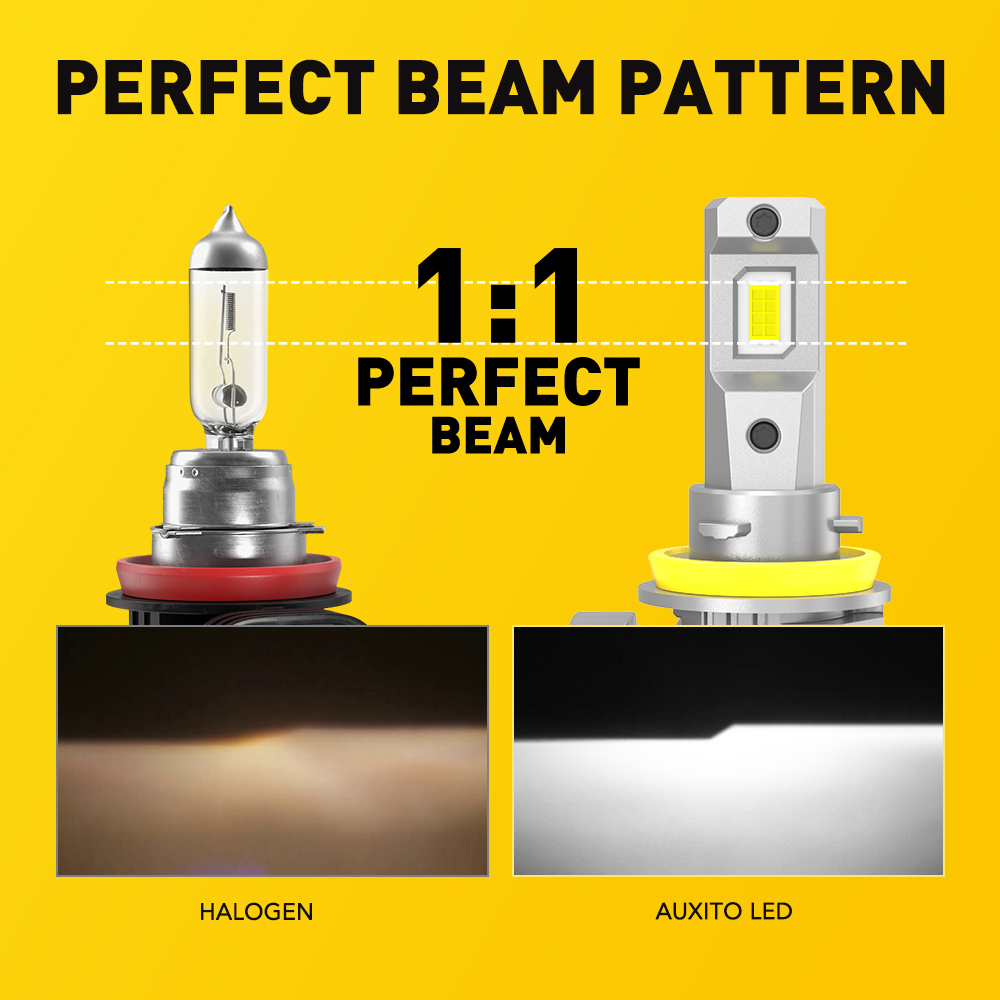 AUXITO H11/H9/H8 LED Headlight Bulbs – 6500K Cool White, 3000 Lumens, CANBUS Ready (2-Pack)