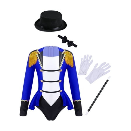 MSemis Kids Girls Circus Ringleader Outfits Lion Tamer Tassel Leotard with Hats Royal Blue 12
