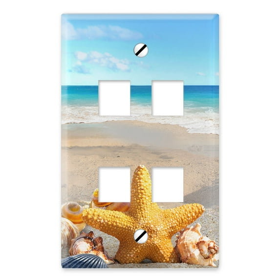 WIRESTER 4-Port Wall Plate for Keystone Jacks Modular Inserts Ethernet Cable, Seashells On The Beach