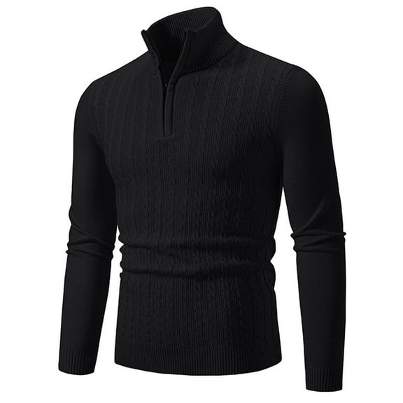 SNOWSONG Sweaters for Men, Mens Fall / Winter Zipper Turtleneck Wool Knitted Long Sleeve Pullover Sweater Tops, Crewneck Sweaters, Pullover Sweaters for Men, Cable Knit Sweater Men Black L
