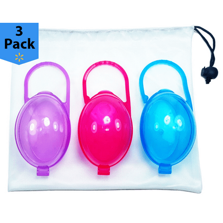 EliteBaby Pacifier Holder Case, 3 Pack, BPA Free, Fits All Major Pacifiers, Soothie Pacifiers, Nipple Shields, Breast Shields