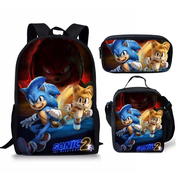 NS4 Sonic The Hedgehog 2 Mochila Para Estudiantes Bolsa De Comida Para Niños Estuche De Lápices Conjuntos De Tres Piezas SN4