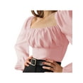 thumbnail image 6 of Genuiskids Women Puff Long Sleeve Square Neck Frill Smock Crop Top Slim Fit Shirred Bardot Blouse T-Shirt, 6 of 8