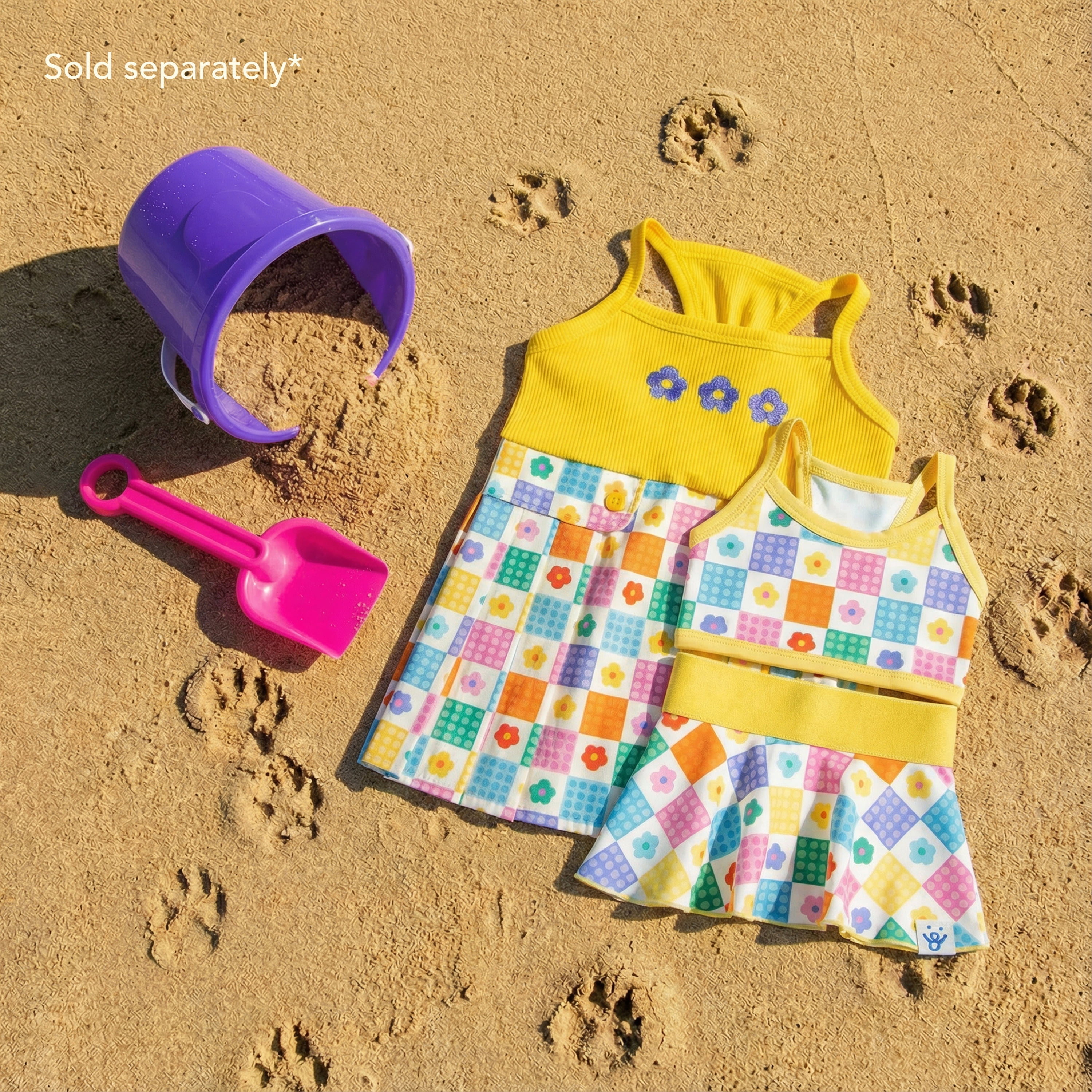 Oodles Yellow Floral Pleated Retro Spring Dog Dress, Medium
