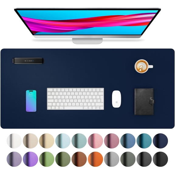 Leather Desk Pad Protector, Mouse Pad, Office Desk Mat, Non-Slip PU Leather Desk Blotter, Laptop Desk Pad, Waterproof Desk Writing Pad for Office and Home(Dark Blue,31.5" x 15.7")