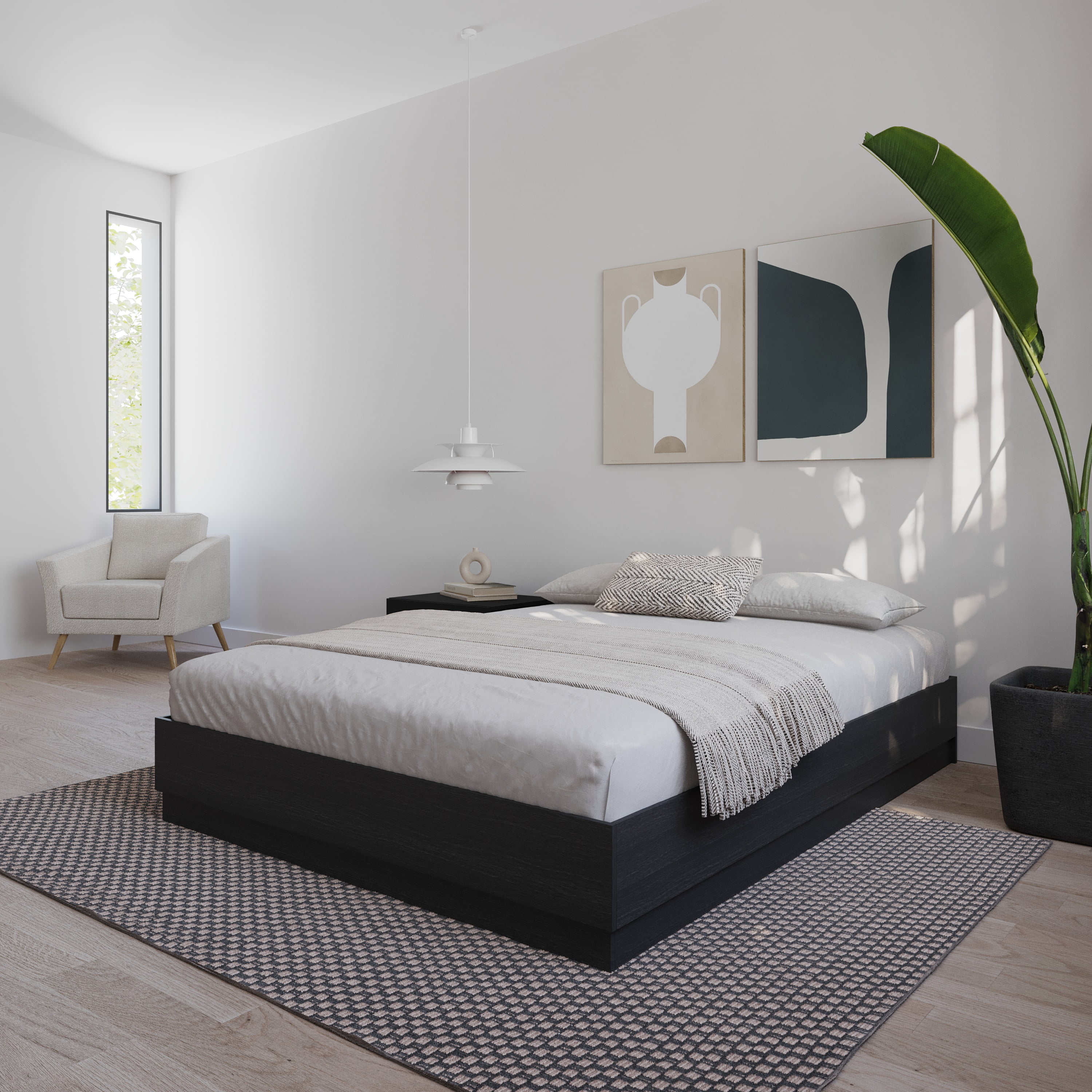 Nexera Milano King Size Platform Wood Bed Frame, Black Oak
