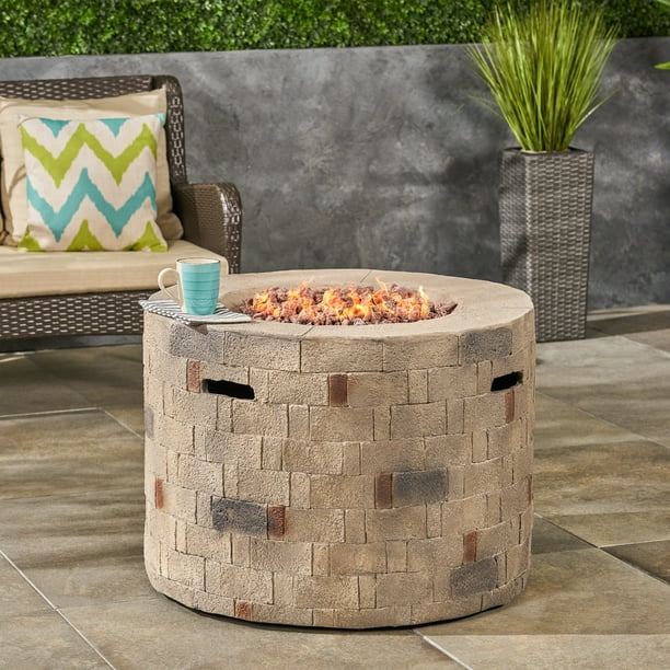 Maximus Outdoor 32" Light Weight Concrete Gas Burning Fire Pit, Brown