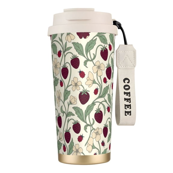 Strawberry Tumbler 18oz Creative Strawberry & Ribbon Graphic, Leak-proof Stainless Steel Party Mug