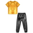 thumbnail image 3 of TiaoBug Kids Girls Boys Jazz Hip Hop Clothing Set Metallic T-shirt with Pant Street Ballet Dance Performance Costume Gold&Black 8, 3 of 5