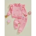 thumbnail image 2 of Suealasg Toddler Girls 2Pcs Fall Outfits Long Sleeve Crew Neck Bow Print Sweatshirt Sweatpants 6M 1T 2T 3T Infant Baby Girls Tracksuit Clothes, 2 of 8