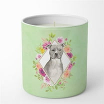 Carolines Treasures  10 oz Blue Pit Bull Terrier Green Flowers Decorative Soy Candle
