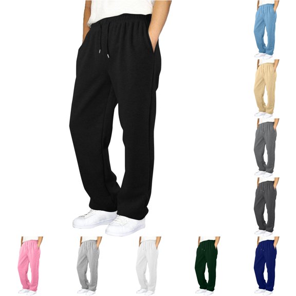 lnmuld Kids Solid Winter Straight Sweatpants Boys Drawstring Elastic Waist Loose Casual Trousers for School Leisure Outfits Black,7-8 Years