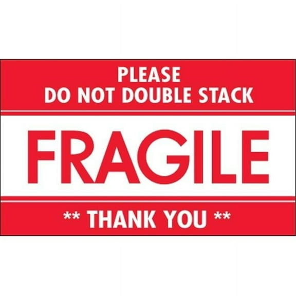 Tape Logic 3 x 5 in. Fragile Do Not Double Stack Labels - Red & White - Roll of 500