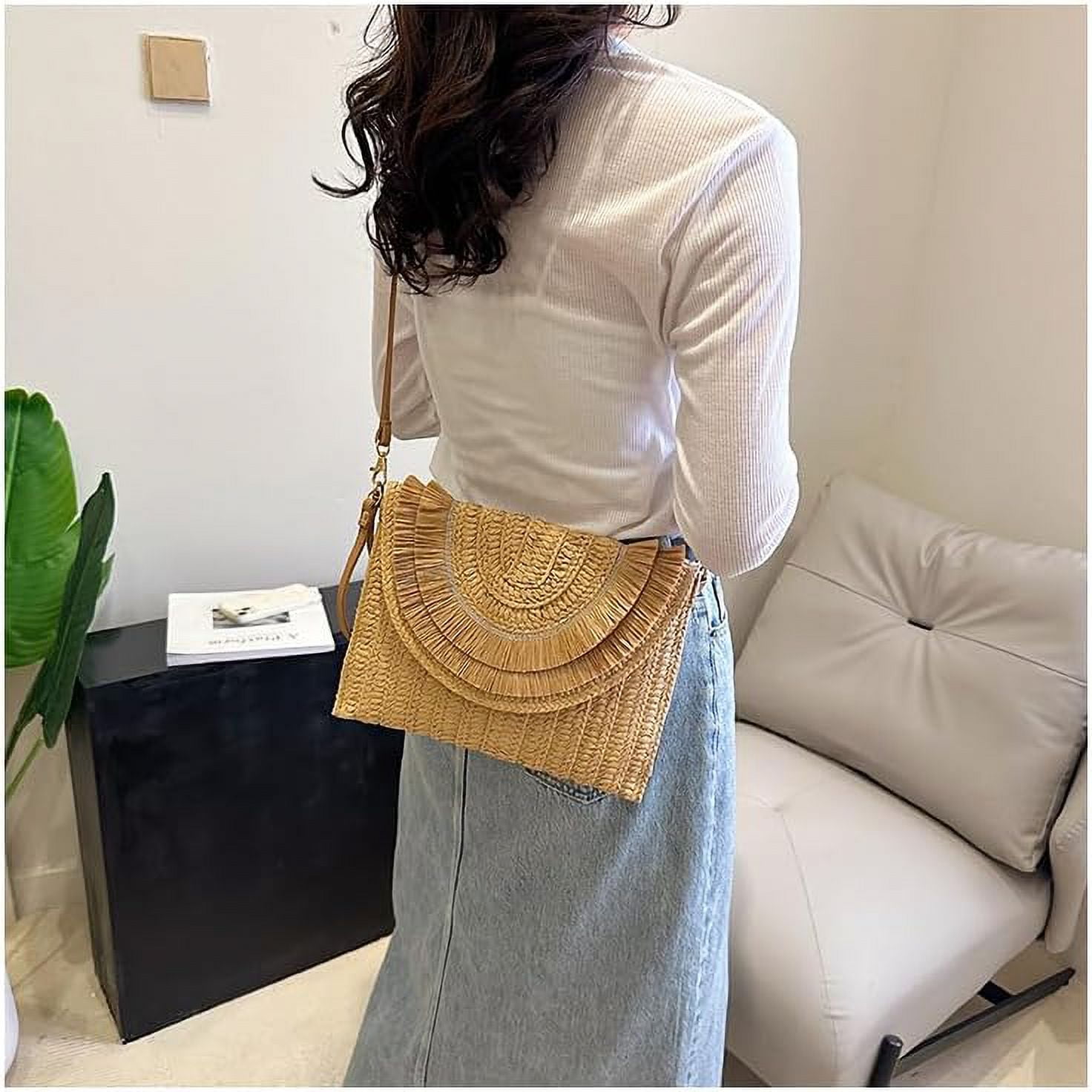 Crossbody Bags for Women, Straw Clutch Purses, Bohemian Handmade Woven Envelope Package, Tassel Handbags for Women