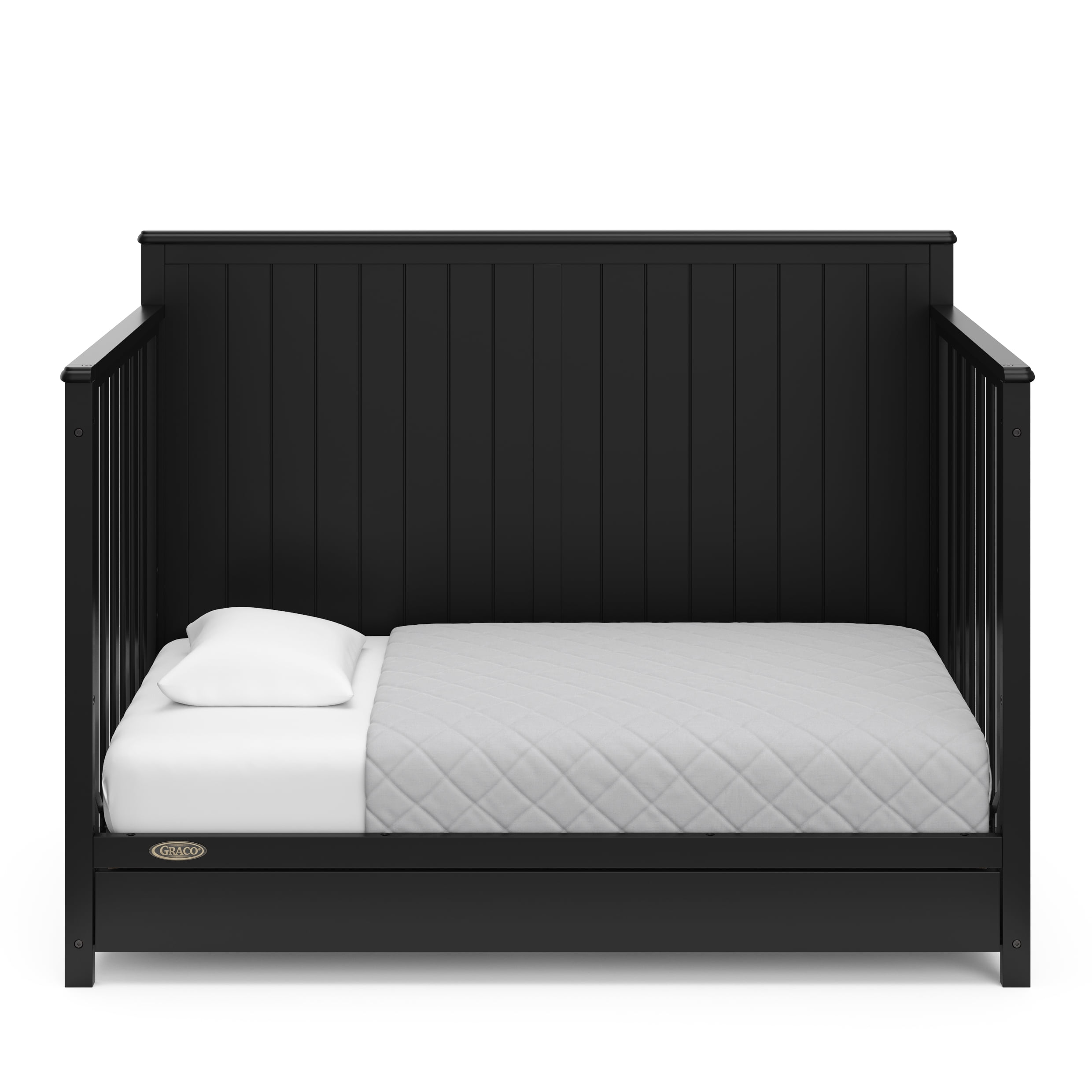 Graco Hadley 5-in-1 Convertible Crib with Drawer and Premium Crib & Toddler Mattress Bundle, Black