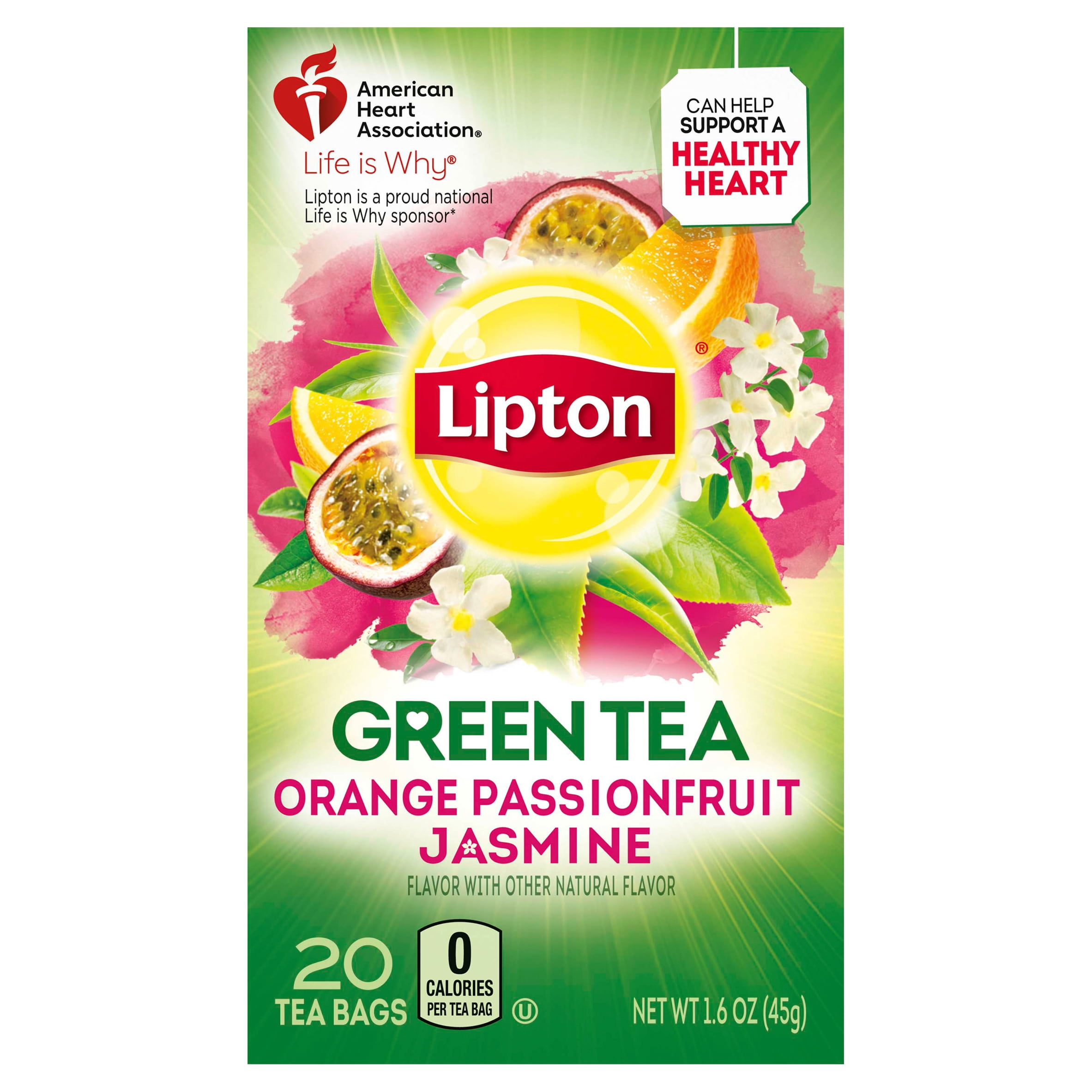 Lipton Green Tea, Orange Passionfruit, Tea Bags 20 Count Box