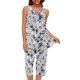 thumbnail image 4 of Conjunto de Ropa de Salón para Mujer Cuello Redondo Blusa sin Mangas Sólida Y Pantalones Cortos de Cintura Elástica Pantalones, Pantalones Cortos de Verano para Mujeres, 4 of 7