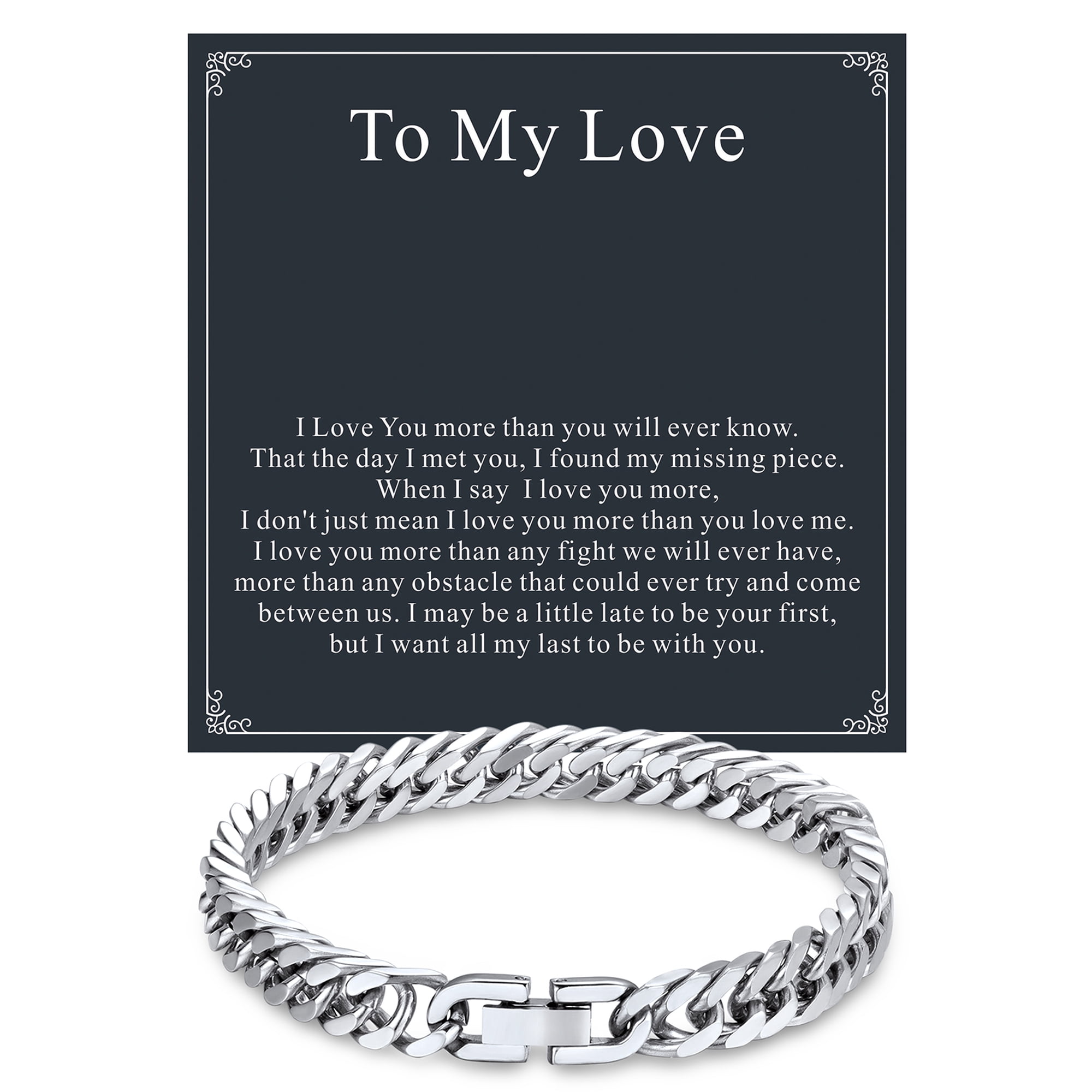 ChainsProMax Stainless Bracelet Hip Hop Bracelet Men 8mm Wide 8.3inch Stainless Steel Jewelry Curb Bracelet with Gift Card