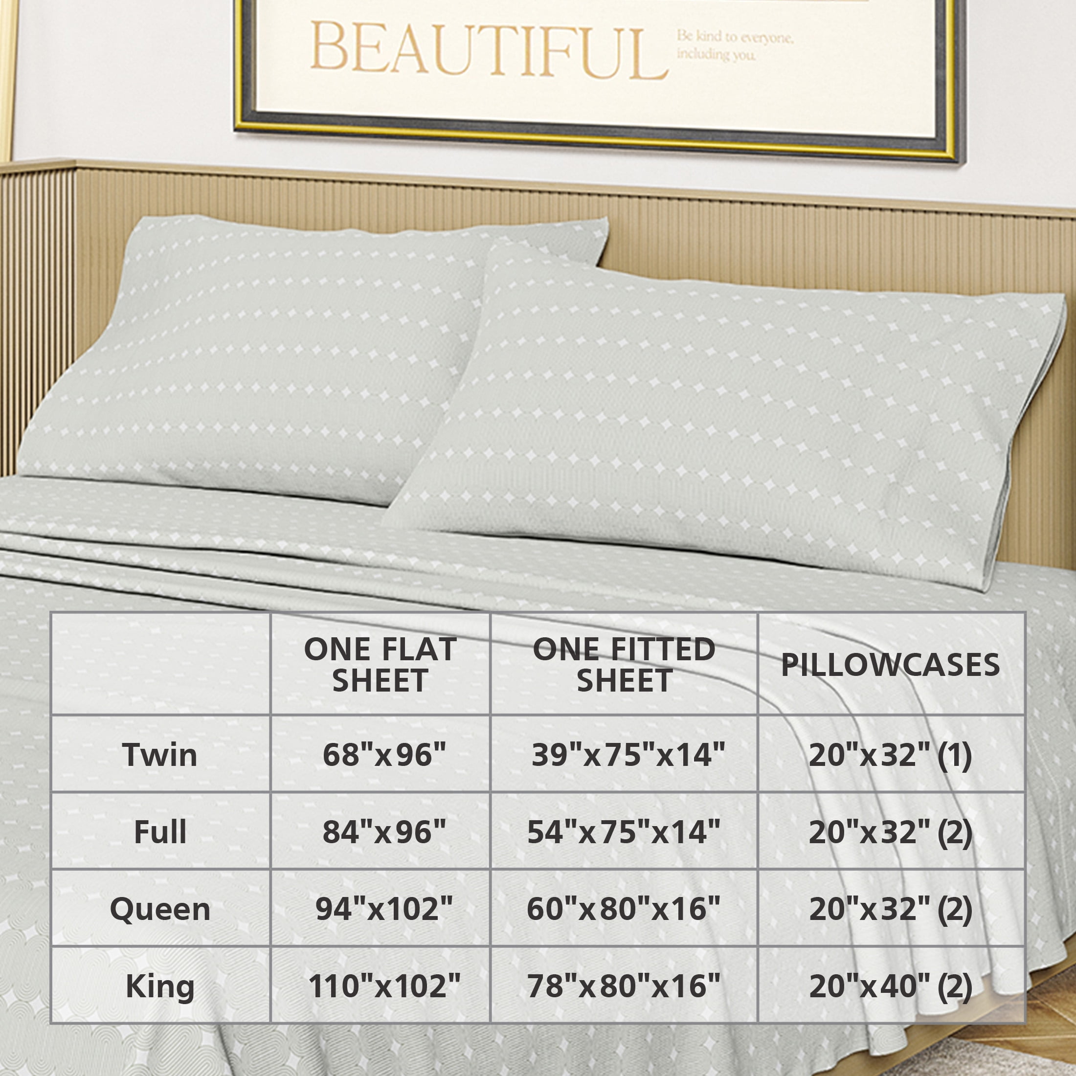 Beautiful Bedding Collection by Drew Barrymore Twin 3-Piece Sheet Set, Sage Green Geometric, 100% Cotton Percale