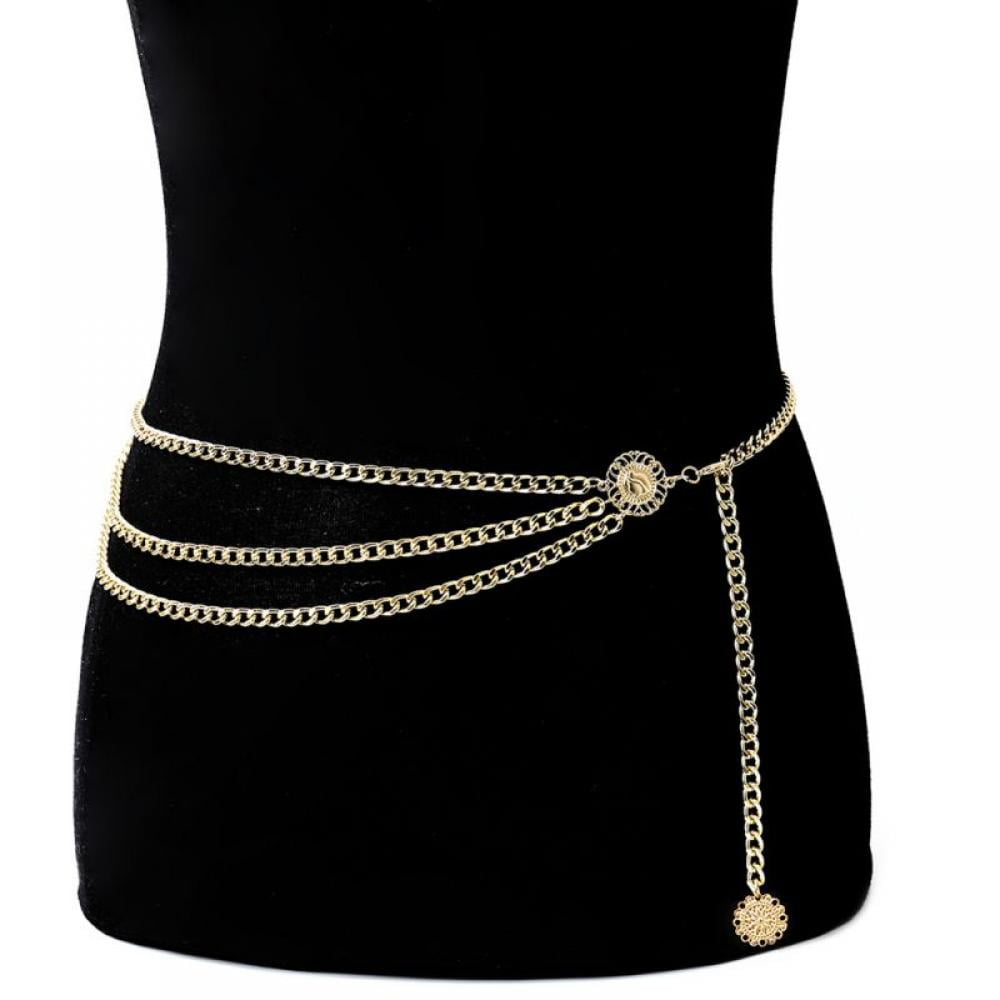 WOMEN Fashion Stretch Gold Metal Chain HIP WAIST Skinny Long Wide Pearl BELT 