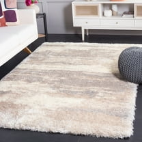 SAFAVIEH Cloud Hiram Distressed Polyester Shag Area Rug, Ivory/Gray, 5'3" x 7'7"