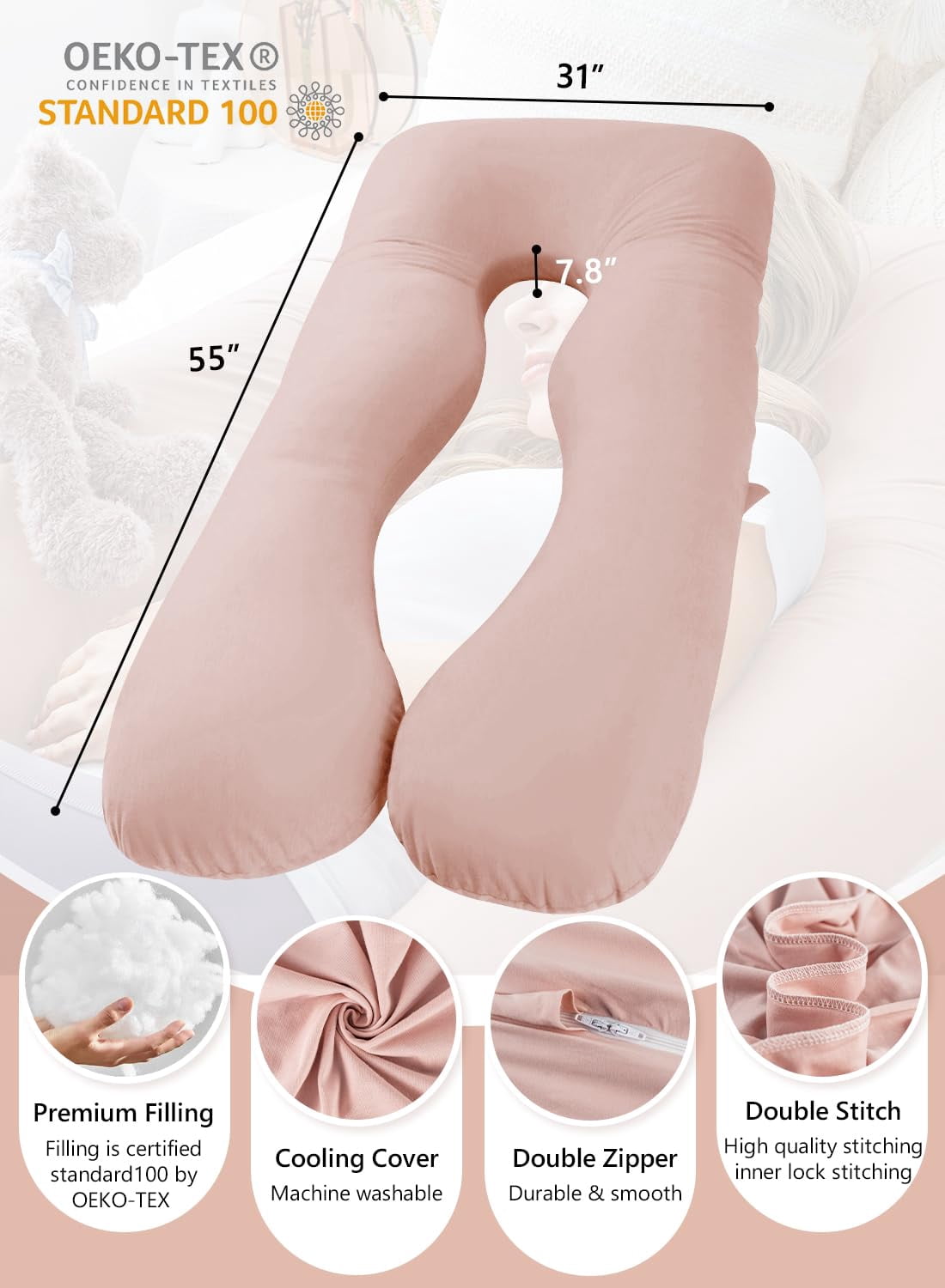 Pillows For Sleeping  Maternity Body Pillow Woman U Shaped With Jersey Cover
