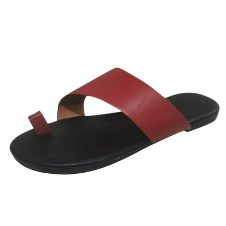 

uikmnh Women Slippers Outer Sandals Set Slippers Color Size Solid Flat And Large Toe Leather Women s Women s sandals Red 7.5