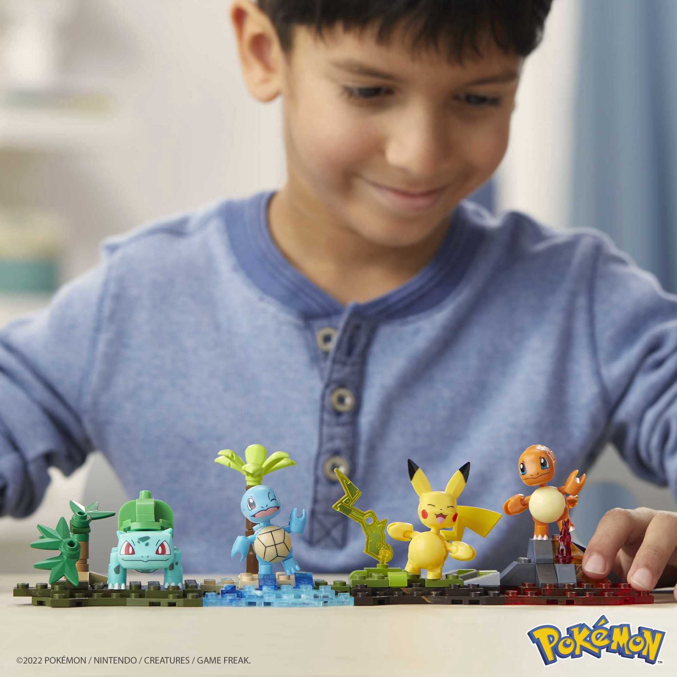 MEGA Pokemon Building Set Kanto Region Team: Pikachu, Squirtle, Charmander & Bulbasaur (130 Pieces), for Ages 8 and up