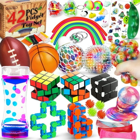 42 Pcs Sensory Fidget Toys Pack, Stress Relief & Anxiety Relief Tools Bundle Toys Set for Kids Adults, Bulk Autistic ADHD Toys, Stress Balls Infinity Cube Marble Mesh Fidgets Box