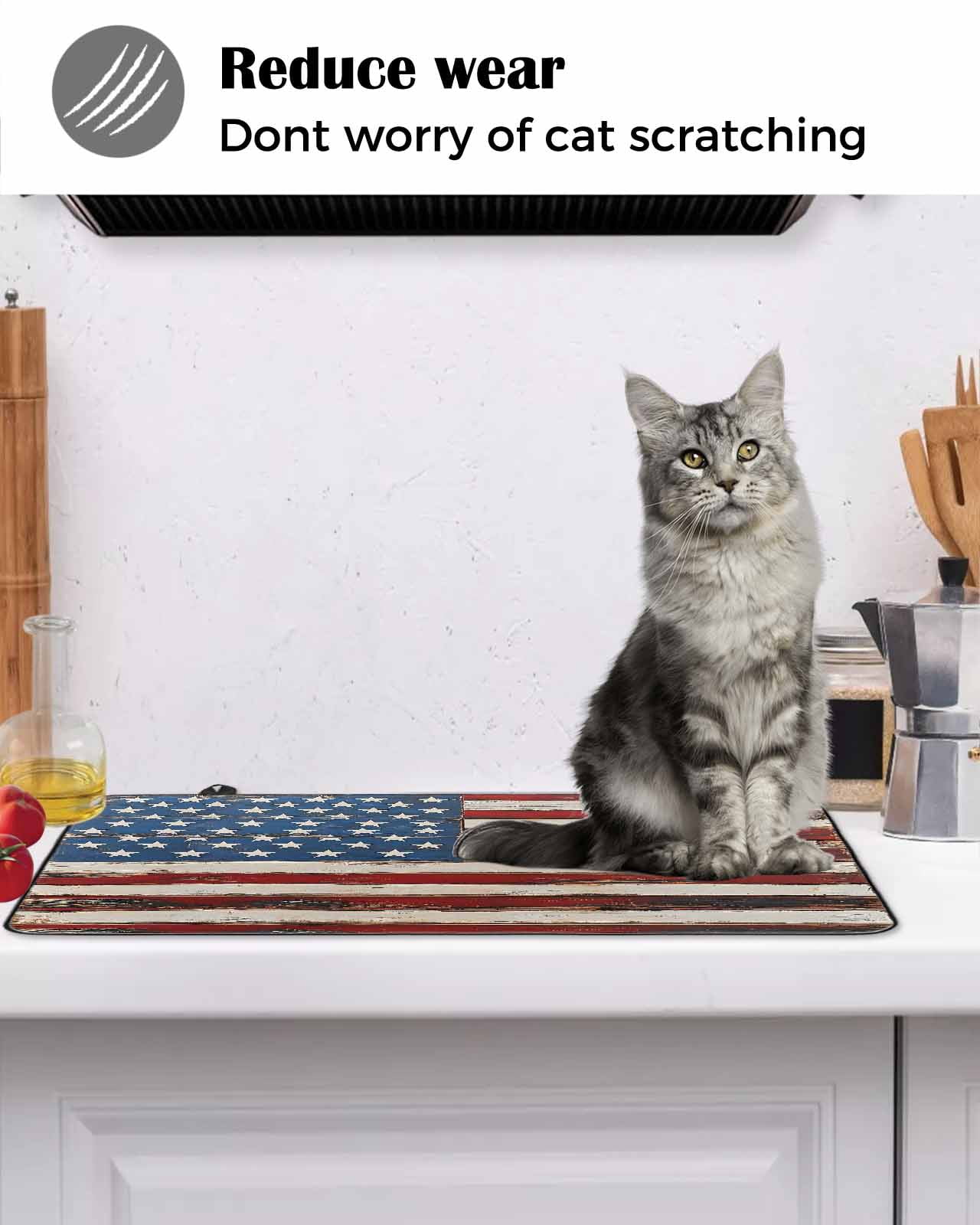 nqOlkjepod Large Induction Cooktop Protector Mat 36"x21", Farmhouse American Flag Stove Top Covers for Electric Stove, Blue Red USA Flag Vintage Stove Burner Cover Mats, Glass Top Stove Cover