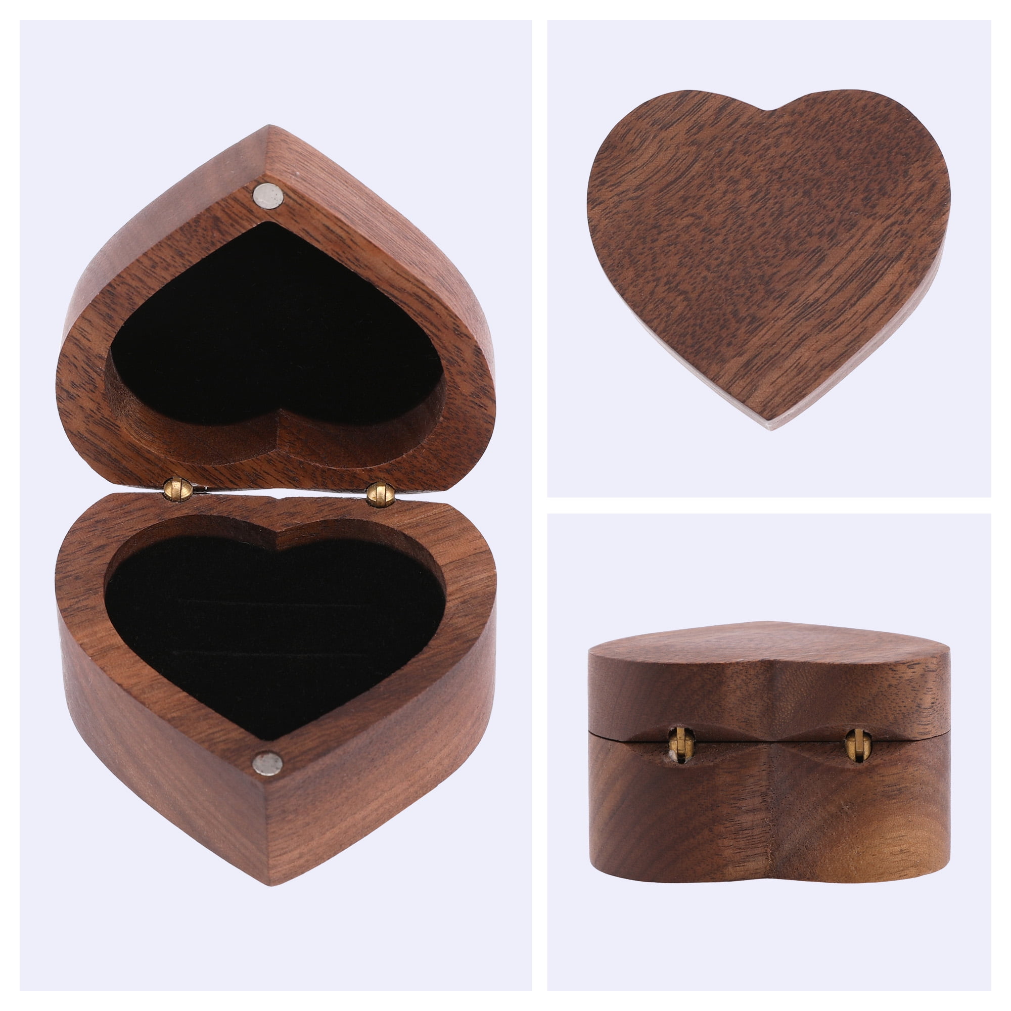 Unique Bargains Wood Ring Box Jewelry Storage with 2 Slots for Proposal Black