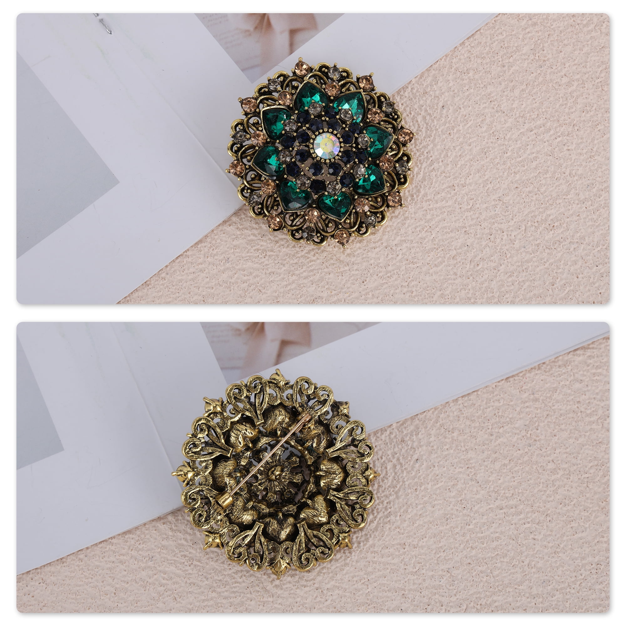 Unique Bargains Elegant Vintage Rhinestone Brooch in Blackish Green