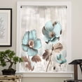 thumbnail image 4 of Tulip Flower Semi Sheer Curtains Drapes for Living Room, Bedroom, French Doors Window 96 Inches Long, Teal Brown Vintage Floral Plant Botanical Rod Pocket Chiffon Curtain Drapery Voile Drape Panel, 4 of 6