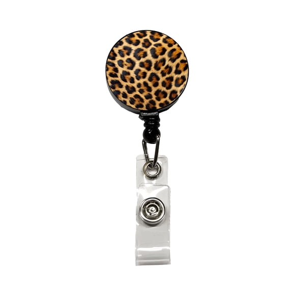 Leopard Spots Fur Pattern Retractable Reel ID Badge Key Card Name Tag Holder with Clip