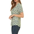 thumbnail image 4 of INSPIRE CHIC Women's Floral Print Rufle Button Up Puff Short Sleeves Blouse Top L Green, 4 of 6