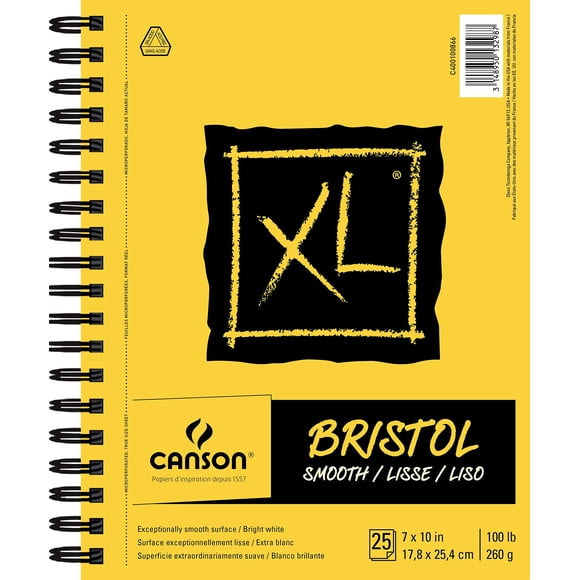 Canson - Papel Bristol serie XL, suave, almohadilla de alambre, 7 x 10 pulgadas, 25 hojas (260 g) - Papel de artista para adultos y estudiantes - Marcadores, bolígrafo y tinta
