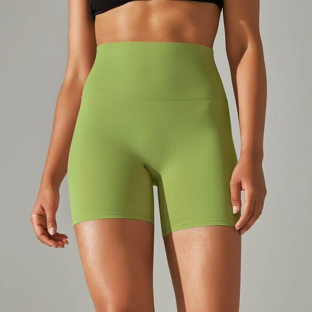LOVZFMLL Woman Solid Color Elastic High Waist Yoga Shorts Slim Pants Green M