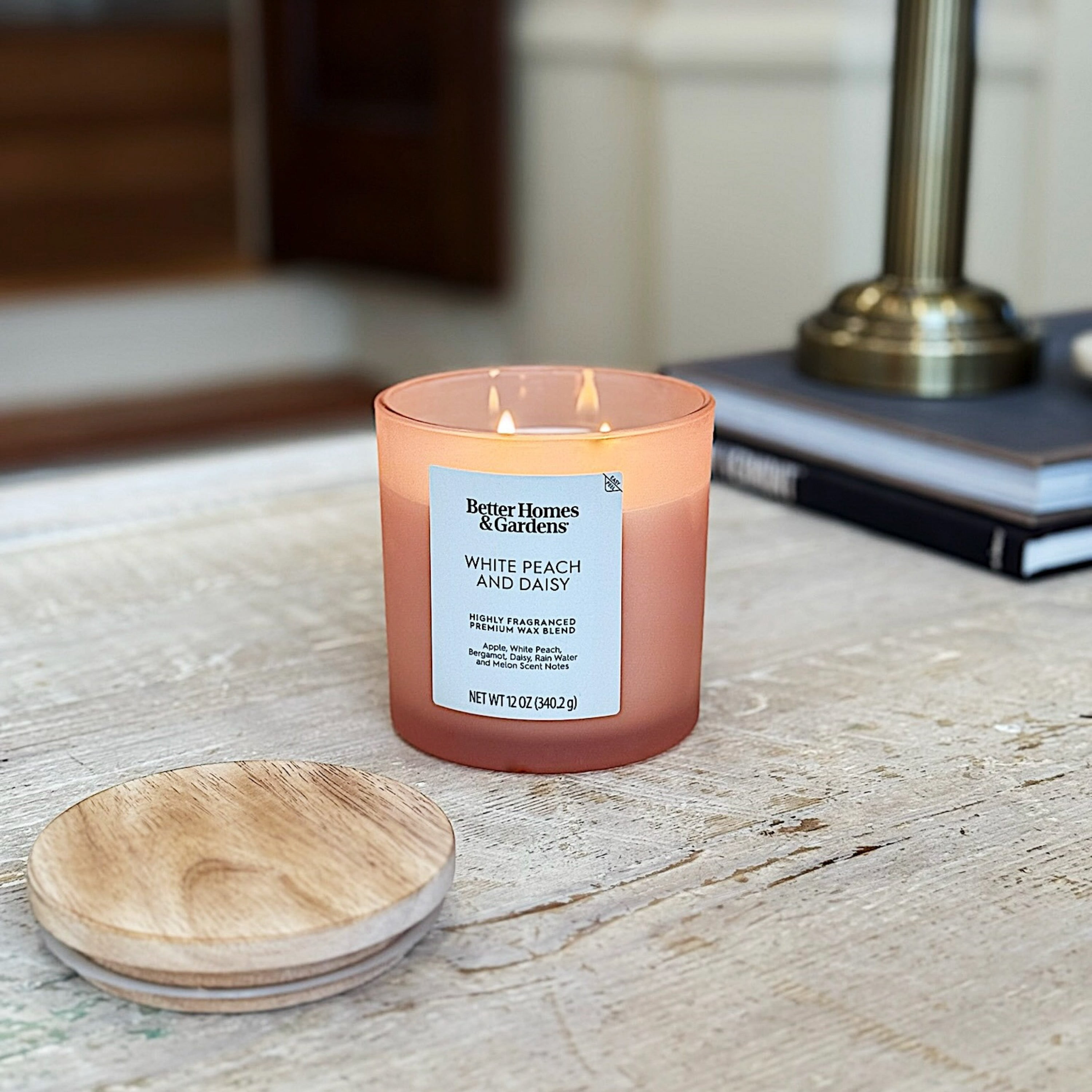 Better Homes & Gardens White Peach and Daisy 12oz Scented 2-Wick