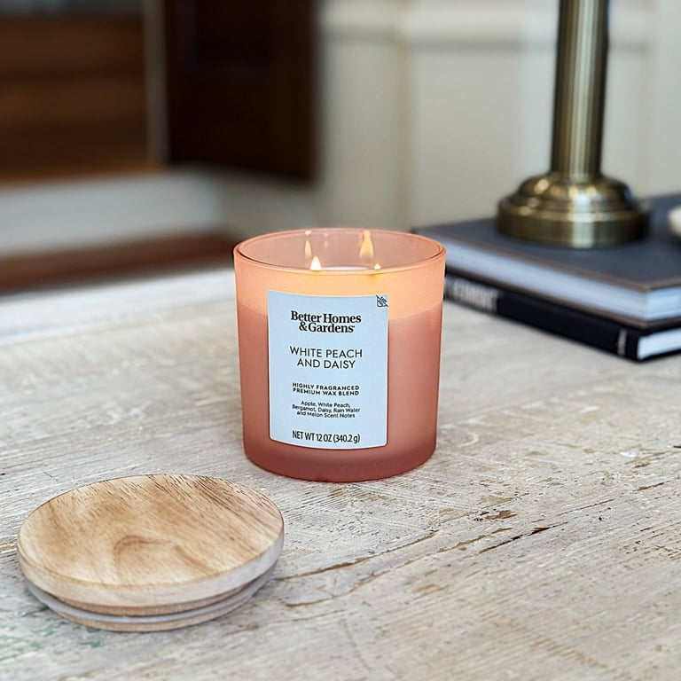 Better Homes & Gardens White Peach and Daisy 12oz Scented 2-Wick