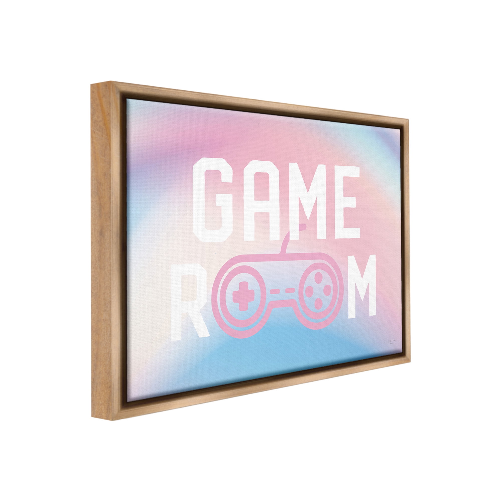 Stupell Industries Pastel Gamer Room Sign Typography Painting Brown Floater Framed Canvas Art Print Wall Art, 21 x 17