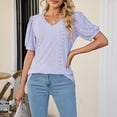 thumbnail image 4 of Tittly T Shirts for Women Spring Tops for Women Women's Puff Short Sleeve Solid Tunic Top V Neck Hollow Out Loose Tshirts Tshirts Shirts Basic Tees Purple XL, 4 of 8